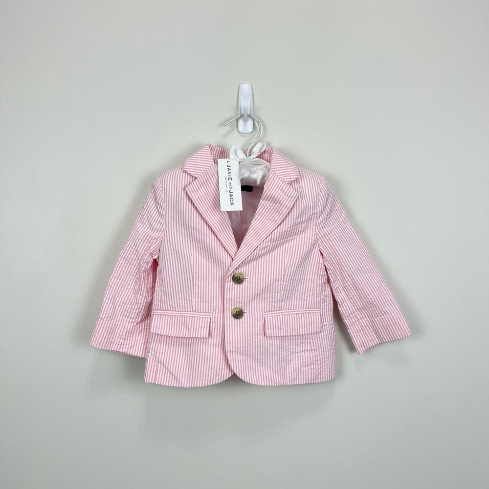 Janie and Jack Scarf Pink Stripe Seersucker Blazer 12-18 Months NWT